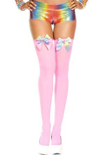 4645 Rainbow satin bow opaque thigh hi