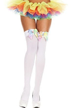 4645 Rainbow satin bow opaque thigh hi