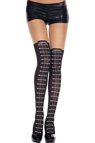 7271 Faux lace up design spandex pantyhose